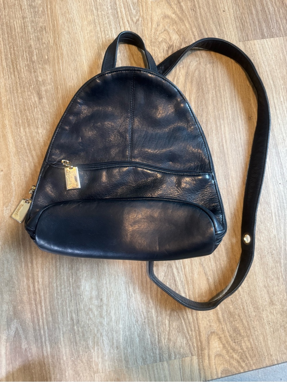Vintage Leather Mini Backpack Sling Bag - Black